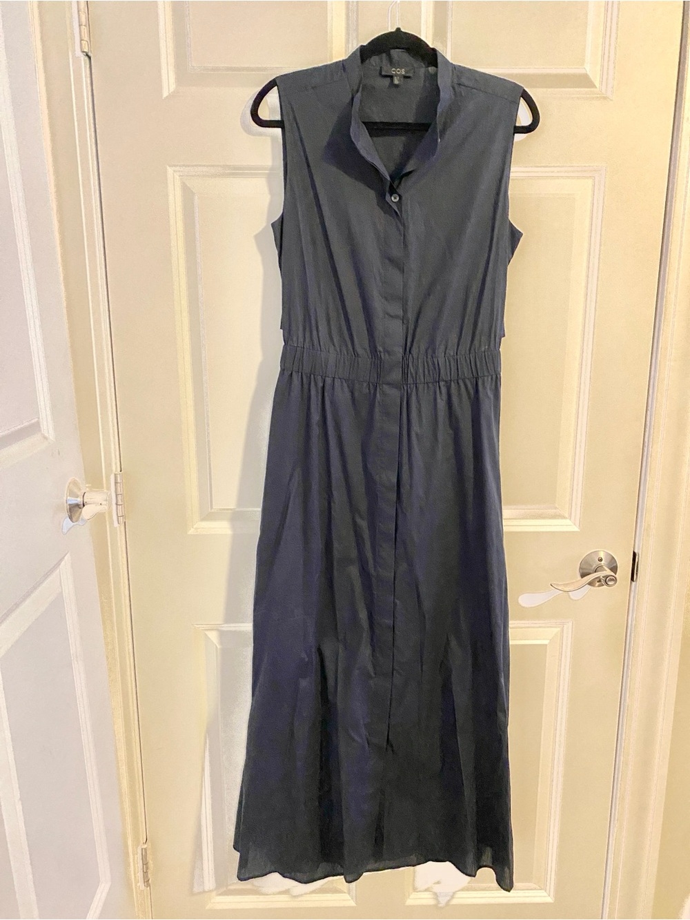 COS Dark Navy Cotton Maxi Button Down Tank Shirt Dress 10